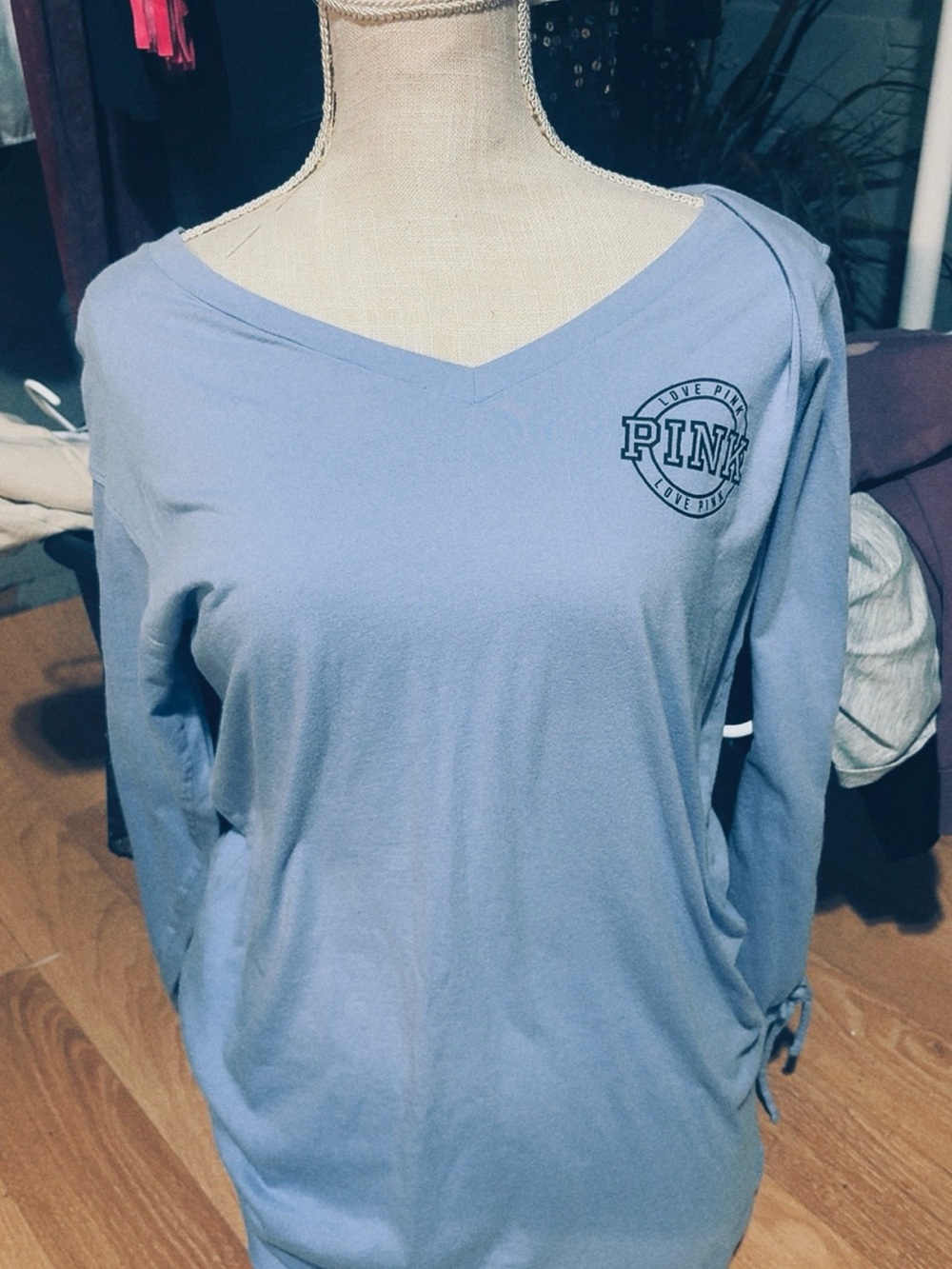 PINK Victoria's Secret Dusty Blue V-Neck Long Sleeve Tee